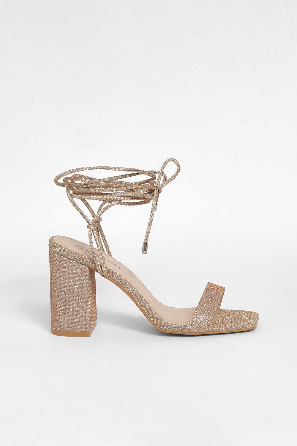 Glitter Lace Up Strap Block Heels boohoo